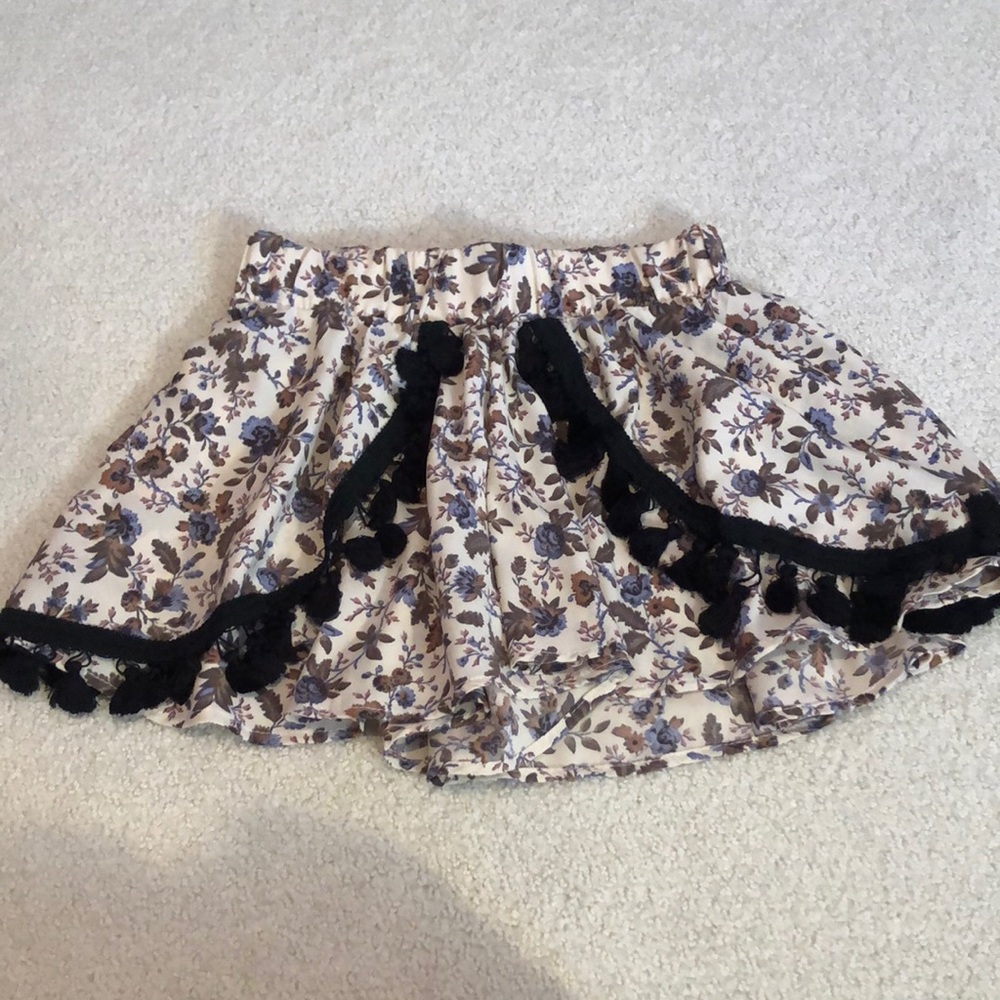 Floral Flowy Shorts with Fringe Pom Pom Detail